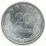 Albania - 20 Qindarka 1969 (Km# 46) Libertação Albania