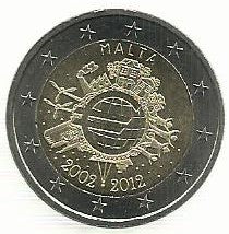 Malta - 2 Euro 2012 (Km# 139) 10 Anos Euro