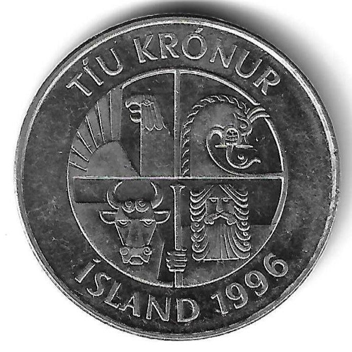 Islandia - 10 Kroner 1996 (Km# 29.1a)