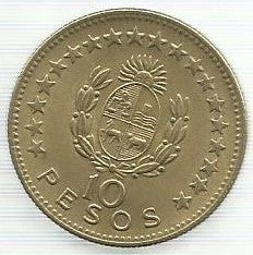 Uruguai - 10 Pesos 1965 (Km# 48)