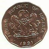 Nigéria - 10 Kobo 1991 (Km# 12)