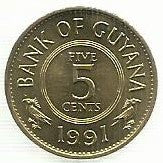 Guiana - 5 Centimos 1991 (Km# 32)