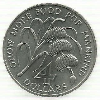 Barbados - 4 Dolares 1970 (Km# A49) Fao
