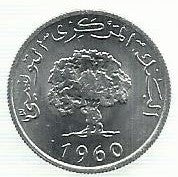 Tunisia - 2 Millimes 1960 (Km# 281)