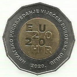 Croácia - 25 Kuna 2020 (Km#..) Presidencia Concelho União Europeia