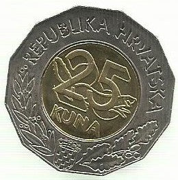 Croacia - 25 Kuna 1999 (Km# 64) Moeda do Euro