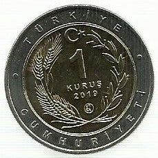 Turquia - 1 Kurus 2019 (Km# ..) Cream Colored Courser