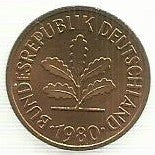 Alemanha - 5 Pfennig 1980 (G)(Km# 107)