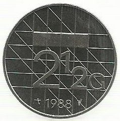 Holanda - 2 1/2 Gulden 1988 (Km# 206)