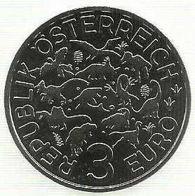 Austria - 3 Euro 2021 (Km# .. ) Therizinosaurus