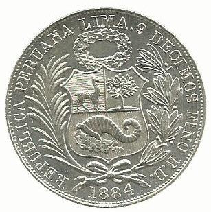 Peru - 1 Sol 1884 (Km# 196)