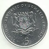 Somalia - 5 Shillings 2002 (Km# 45)