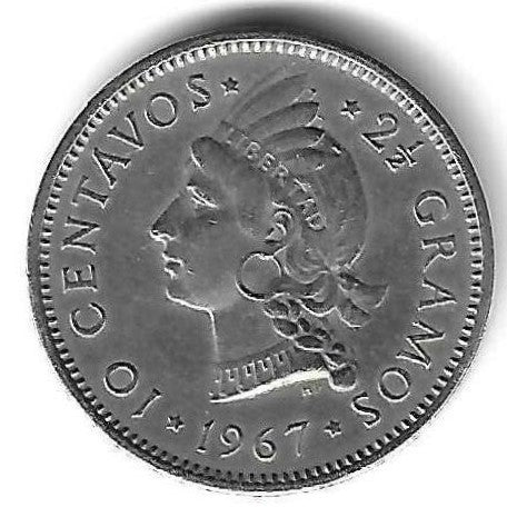 Rep. Dominicana - 10 Centavos 1967 (Km# 19a)
