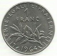 França - 1 Franco 1964 (Km# 925.1)