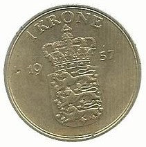 Dinamarca - 1 Krone 1957 (Km# 837.2)