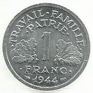 França - 1 Franco 1944 (Km# 902.1)