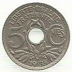 França - 5 Centimos 1935 (Km# 875)