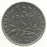 França - 1/2 Franco 1966 (Km# 931.1)