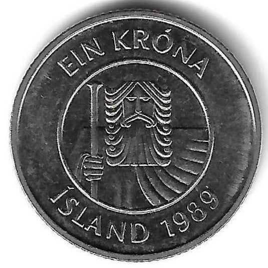 Islandia - 1 Krona 1989 (Km# 27a)