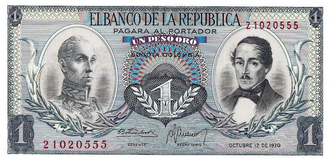 Colombia - 1 Peso 1970 (# 404e)