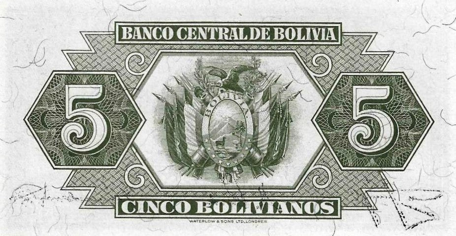Bolivia - 5 Bolivianos 1928 (# 129)