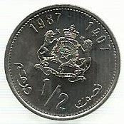 Marrocos - 1/2 Dirham 1987 (Km# 87)