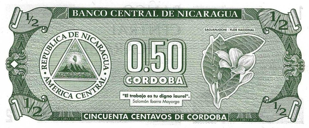 Nicaragua - 50 Centavos Cordoba 1992 (# 172)