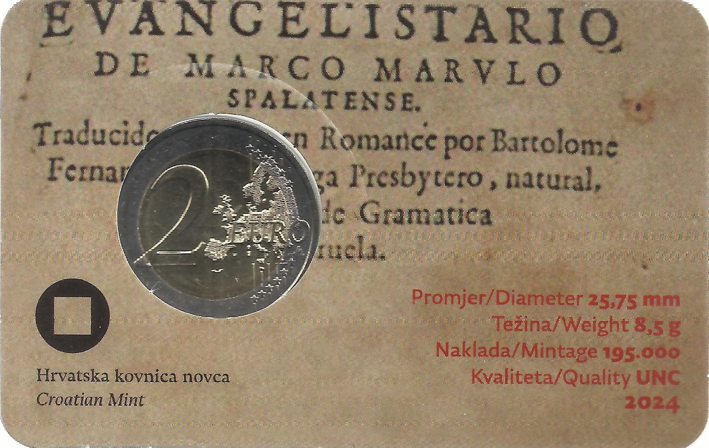 Croacia - 2 Euro 2024 (Km# ..) Marko Marulic