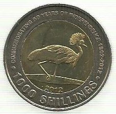 Uganda - 1000 Shillings 2012 (Km# 278)  50 Anos Independencia
