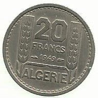 Argelia - 20 Francos 1949 (Km# 91)