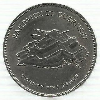 Guernsey - 25 Pence 1977 (Km# 31) Ascº Trono