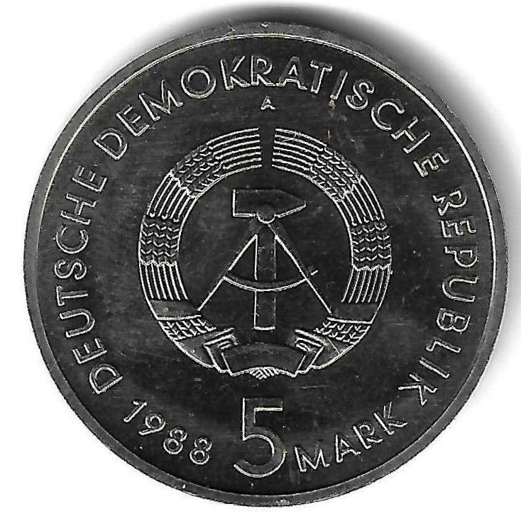 Alemanha - 5 Marcos 1988 (A)(Km# 121) Cidade Rostock