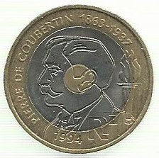 França - 20 Francos 1994 (Km# 1036) Pierre Coubertin