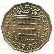 Inglaterra - 3 Pence 1961 (Km# 900)