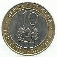 Quenia - 10 Shillings 1997 (Km# 27)