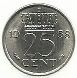 Holanda - 25 Cents 1958 (Km# 183)