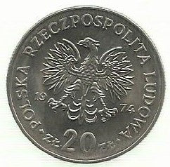Polonia - 20 Zlotych 1974 (Km# 69) Marceli Nowotko