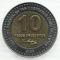 Uruguai - 10 Pesos 2000 (Km# 121)