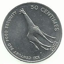 Congo - 50 Cêntimos 2002 (Km# 76) Girafa