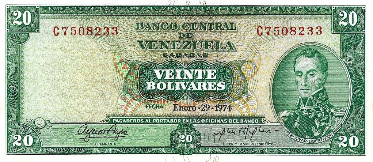 Venezuela - 20 Bolivares 1974 (# 46)
