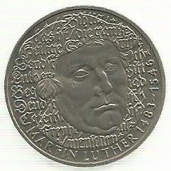Alemanha - 5 Marcos 1983 (G)(Km# 159) Martin Luther