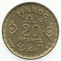 Marrocos - 20 Francos 1952 (Km# 50)