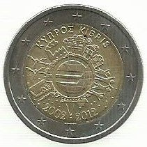 Chipre - 2 Euro 2012 (Km# 97) 10 Anos Euro