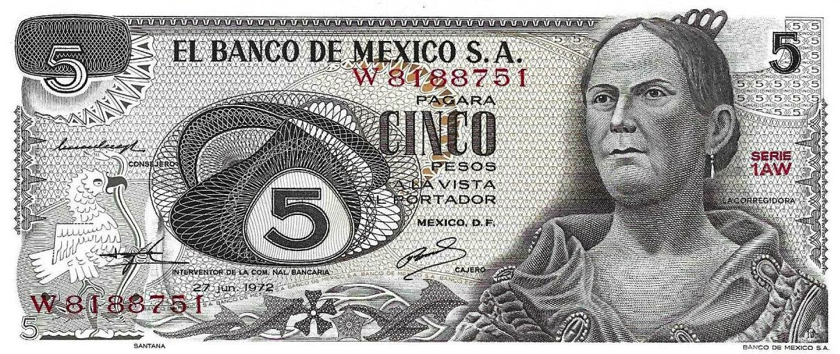 Mexico - 5 Pesos 1972 (# 62c)