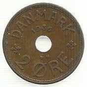 Dinamarca - 2 Ore 1936 (Km# 827)