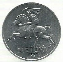 Lituania - 5 Centai 1991 (Km# 87)