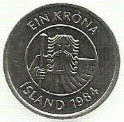 Islandia - 1 Krona 1984 (Km# 27a)