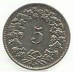 Suiça - 5 Rappen 1957 (Km# 26)