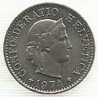 Suiça - 5 Rappen 1974 (Km# 26)
