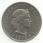 Suiça - 5 Rappen 1975 (Km# 26)